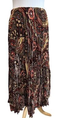NYC Design Women's M Whimsygoth Festive Fall Colors Brown Coral Maxi Skirt